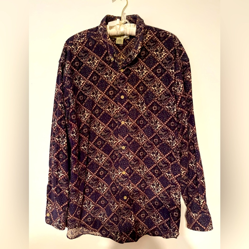 VINTAGE CORDUROY LIKE RETRO DESIGN SOFT LONG SLEEVE BUTTON DOWN SIZE LARGE